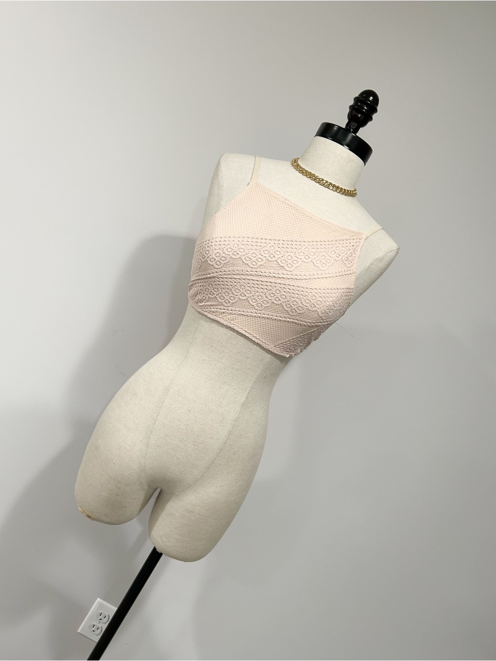 aerie Lace-Trim High Neck Bandeau in Blush Pink